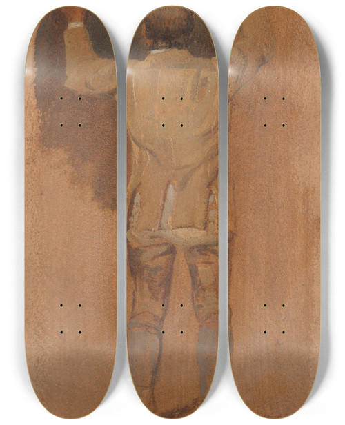 Triptych art skateboard deck of William Havell Study Of A Groom Seen From Behind by William Havell (1782-1857)