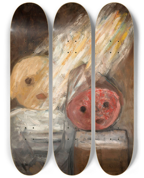 Triptych art skateboard deck of Tadeusz Makowski Selfportrait With A Palette_1 by Tadeusz Makowski (1882-1932)
