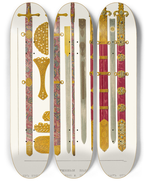 Triptych art skateboard deck of Fedor Grigoryevich Solntsev Starinnye Palashi V Tom Chisle Prislannyi V Dar Ot Moldavskago Vladetelia Vasiliia V 1641 Godu by Fedor Grigoryevich Solntsev (1801-1892)