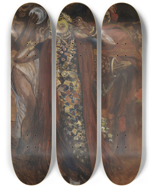 Triptych art skateboard deck of Albert Besnard Danseur Hindou Ou Le Danseur Au Masque Jaune by Albert Besnard (1849-1934)