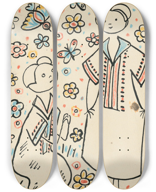 Triptych art skateboard deck of Josef Apek I Had A Dog And A Cat Pl 04 by Josef apek (1887-1945)