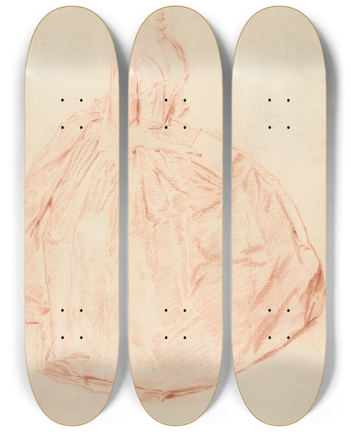 Triptych art skateboard deck of Philippe Mercier Seated Woman With A Book by Philippe Mercier (1689-1760)