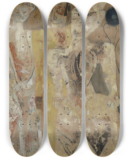 Triptych art skateboard deck of Frits Van Den Berghe Three Characters by Frits van den Berghe (1883-1939)