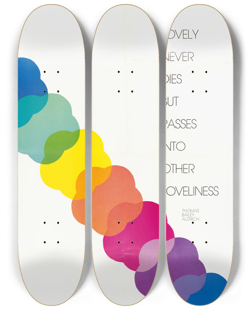 Triptych art skateboard deck of Us Information Agency What Is Lovely Never Dies But Passes Into Other Loveliness by U S Information Agency (1953-1999)