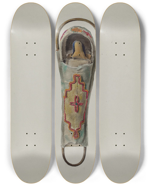 Triptych art skateboard deck of Jane Iverson Cree Papoose Doll by Jane Iverson