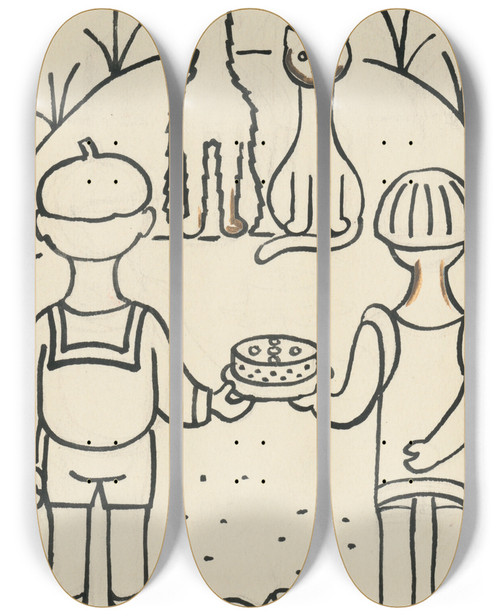 Triptych art skateboard deck of Josef Apek I Had A Dog And A Cat Pl 33 by Josef apek (1887-1945)