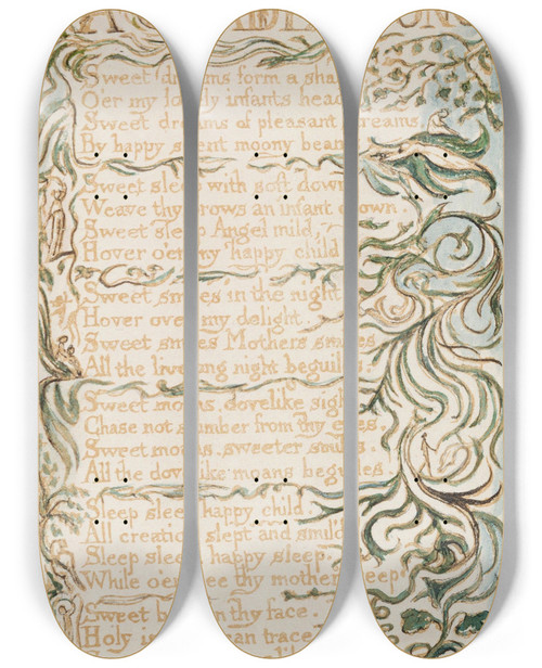 Triptych art skateboard deck of William Blake Pl 26 A Cradle Song by William Blake (1757-1827)