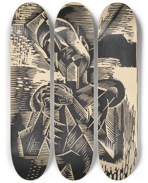 Triptych art skateboard deck of Bohumil Kubita Please From The Veraikon Album by Bohumil Kubista (1884-1918)