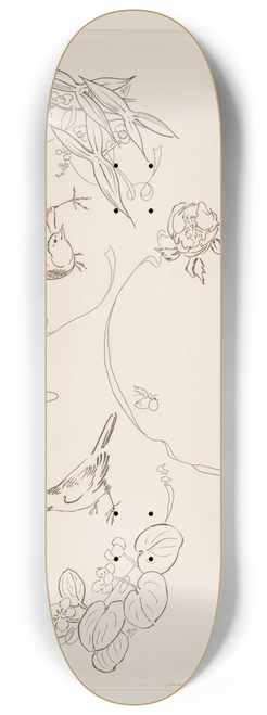 Flix Bracquemond - Assiette  dessert; trois motifs composs chacun dun ruban, dune fleur et dun oiseau. 8.25 inch art skate deck