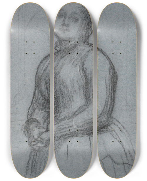 Triptych art skateboard deck of Frederic Leighton Study For The Portrait Of Hannah Countess Of Roseberry by Frederic Leighton (1830-1896)