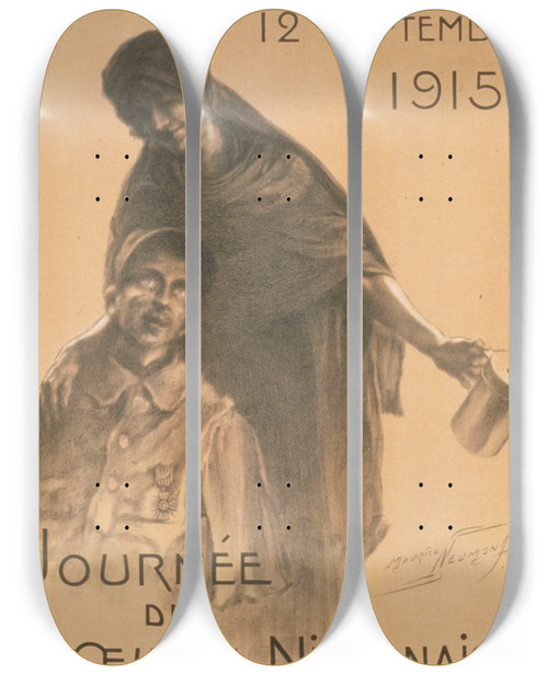 Triptych art skateboard deck of Maurice Louis Henri Neumont Journe De Loeuvre Nivernaise Des Mutils De La Guerre by Maurice Louis Henri Neumont (1868-1930)
