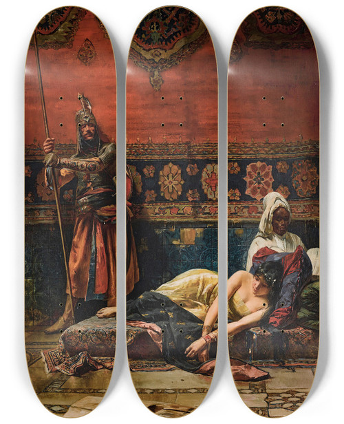 Triptych art skateboard deck of Ferencz Eisenhut In The Harem by Ferencz Eisenhut (1857-1903)