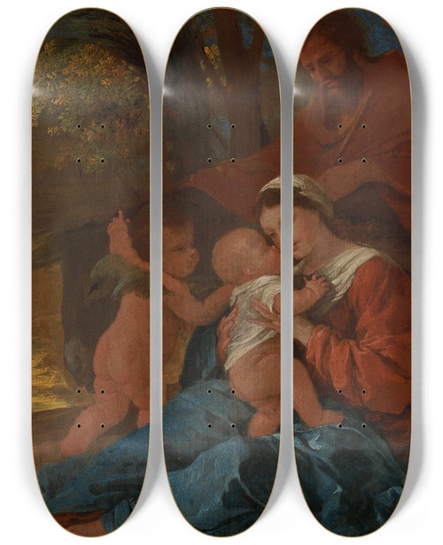 Triptych art skateboard deck of Nicolas Poussin The Rest On The Flight Into Egypt_2 by Nicolas Poussin (1594-1665)