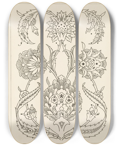 Triptych art skateboard deck of George Ashdown Audsley Outlines Of Ornament In The Leading Styles Pl51 by George Ashdown Audsley (1838-1925)