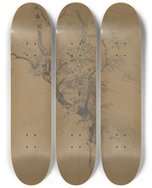 Triptych art skateboard deck of Carl Hummel Baum Im Taunus by Carl Hummel (1821-1907)