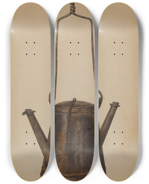 Triptych art skateboard deck of William Frank Two Spouted Torch by William Frank