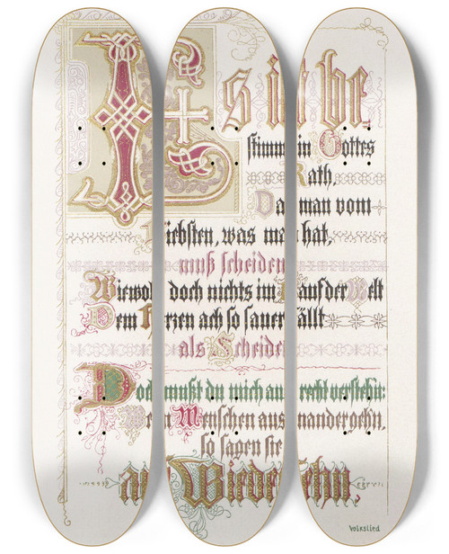 Triptych art skateboard deck of Alwine Schroedter In Freude Und Leid Pl04 by Alwine Schroedter (1820-1892)