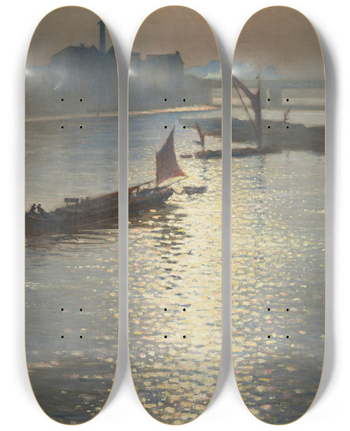 Triptych art skateboard deck of Christopher R W Nevinson From Waterloo Bridge by Christopher R W Nevinson (1889-1946)