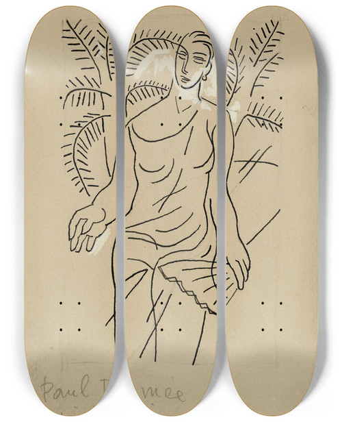 Triptych art skateboard deck of Juan Gris Femme L Ventail Woman With Afan by Juan Gris (1887-1927)