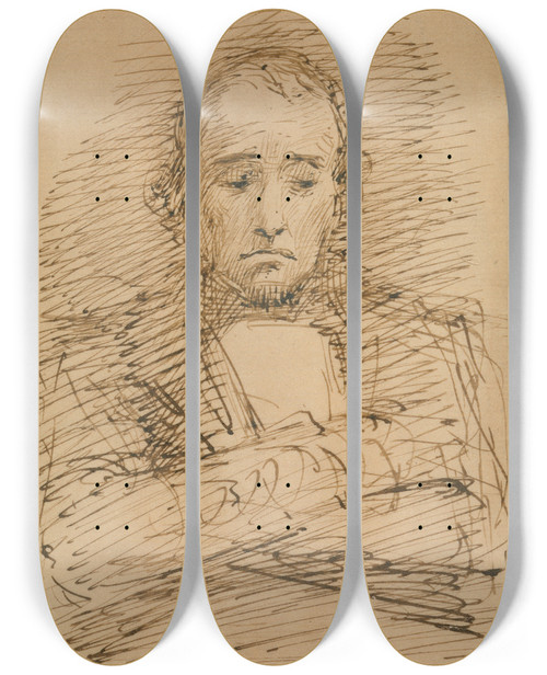 Triptych art skateboard deck of George Richmond Benjamin Disraeli Sketched At A Royal Academy Dinner by George Richmond (1809-1896)