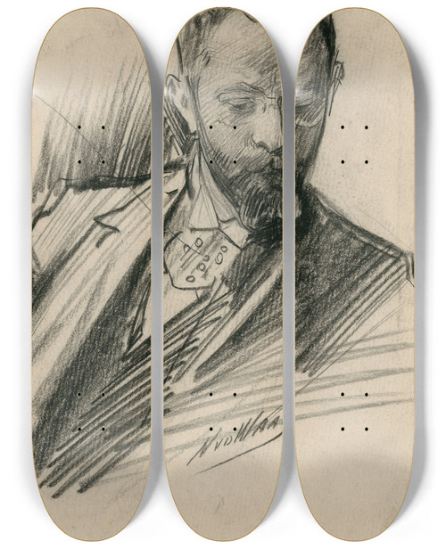 Triptych art skateboard deck of Nicolaas Van Der Waay Wg Van Neyenhoff Commissaris In Effecten by Nicolaas van der Waay (1855-1936)