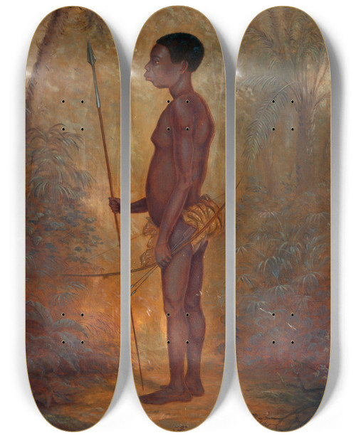 Triptych art skateboard deck of Antonio Zeno Shindler Akka Man by Antonio Zeno Shindler (1823-1899)