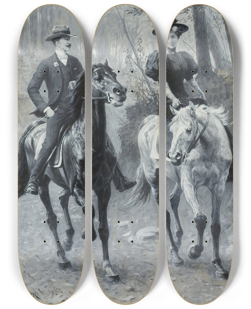 Triptych art skateboard deck of William Robinson Leigh A Family Reunion In Virginia by William Robinson Leigh (1866-1955)