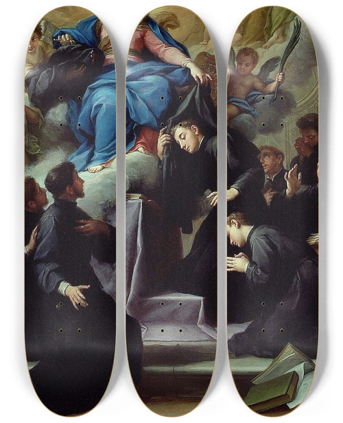 Triptych art skateboard deck of Agostino Masucci The Madonna With The Seven Founders Of The Servite Order by Agostino Masucci (1692-1768)