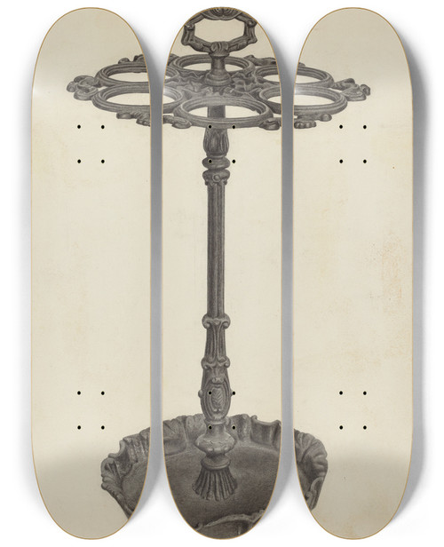 Triptych art skateboard deck of Herman Bader Umbrella Stand_1 by Herman Bader