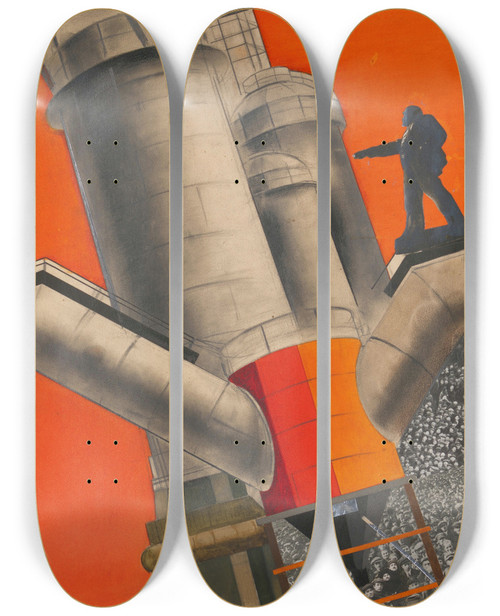 Triptych art skateboard deck of Gustav Klutsis Lenin And Socialist Reconstruction by Gustav Klutsis (1895-1938)