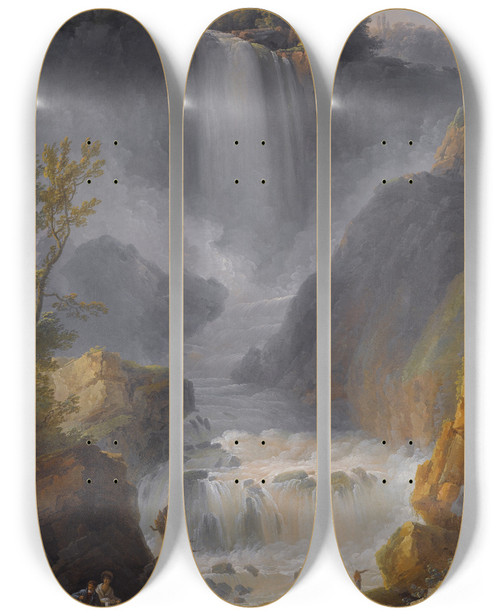 Triptych art skateboard deck of Claudelouis Chtelet A View Of The Marmore Falls Near Terni by Claude Louis Chatelet (1753-1794)