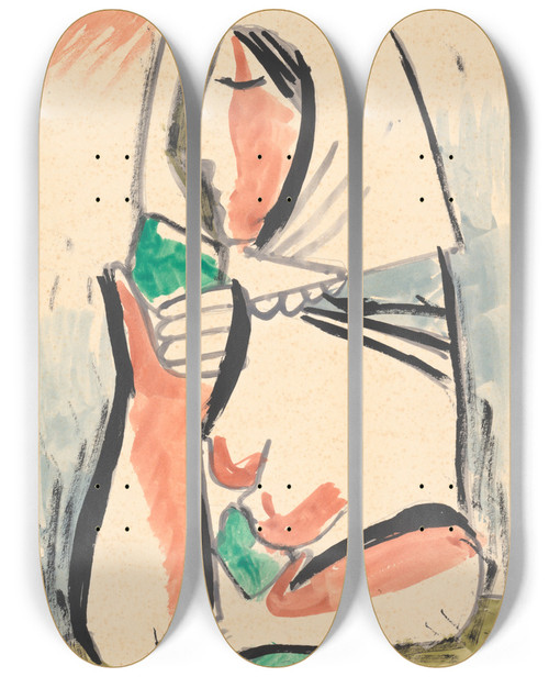 Triptych art skateboard deck of Mikul Galanda Woman In A Scarf_1 by Mikulas Galanda (1895-1938)