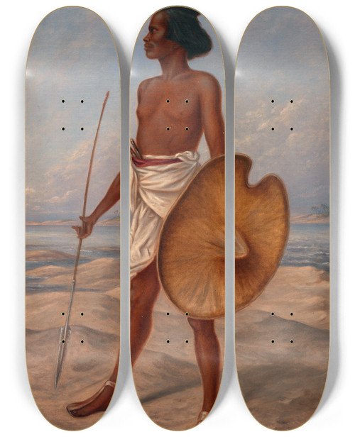 Triptych art skateboard deck of Antonio Zeno Shindler Nubian by Antonio Zeno Shindler (1823-1899)