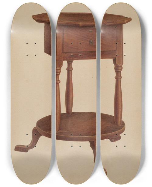 Triptych art skateboard deck of Isidore Sovensky Bedside Table by Isidore Sovensky