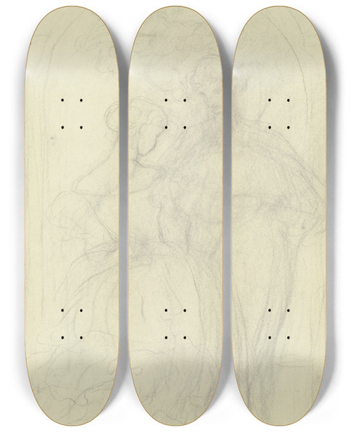 Triptych art skateboard deck of Victor Mller Tanzendes Paar Darber Schwebend Ein Putto Mit Musikinstrument by Victor Muller (1829-1871)
