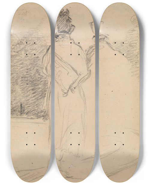 Triptych art skateboard deck of Benjamin Robert Haydon Rear View Study Of A Man Walking by Benjamin Robert Haydon (1786-1846)
