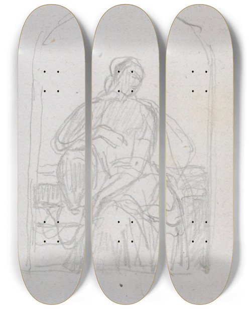 Triptych art skateboard deck of Nicaise De Keyser Rebecca At The Fountain by Nicaise De Keyser (1813-1887)
