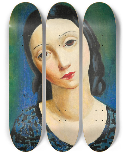 Triptych art skateboard deck of Mose Kisling Tte De Jeune Fille by Moise Kisling (1891-1953)