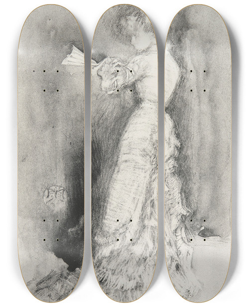 Triptych art skateboard deck of James Abbott Mcneill Whistler The Toilet_1 by James Abbott Mcneill Whistler (1834-1903)