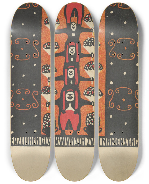 Triptych art skateboard deck of Rudolf Kalvach Congratulations On Your Name Day Herzlichen Glckwunsch Zum Namenstage_1 by Rudolf Kalvach (1883-1932)