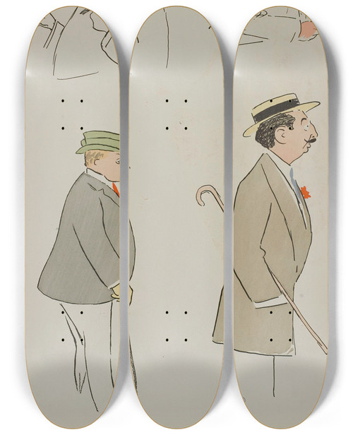 Triptych art skateboard deck of Georges Goursat Sem Comte De Palikao M Boin M De Villeroy Marquis De Paris by Georges Goursat (Sem) (1863-1934)