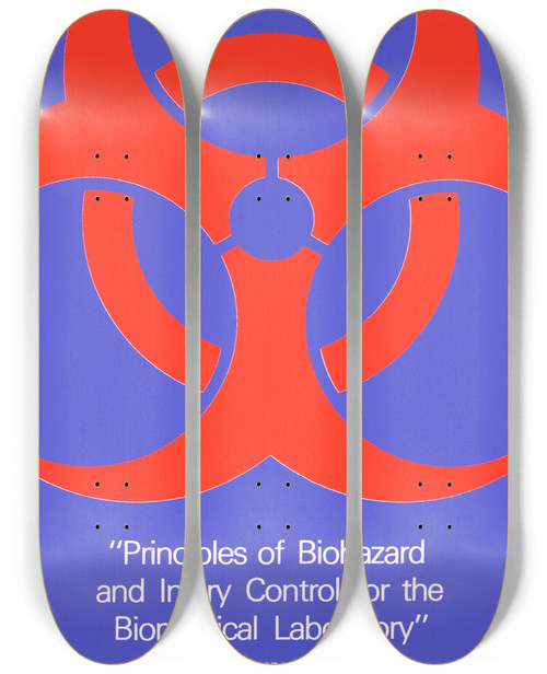 Triptych art skateboard deck of National Institutes Of Health Principles Of Biohazard And Injury Control For The Biomedical Laboratory by National Institutes Of Health (1887)