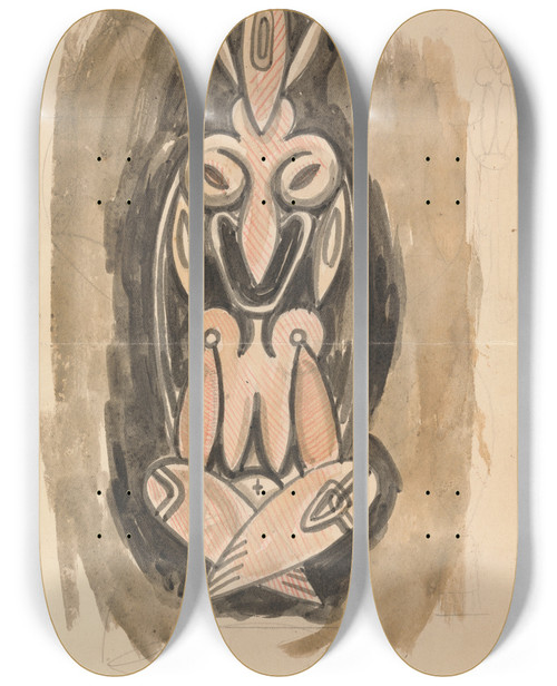 Triptych art skateboard deck of Henri Gaudierbrzeska Study For A Sculptural Column by Henri Gaudier-Brzeska (1891-1915)