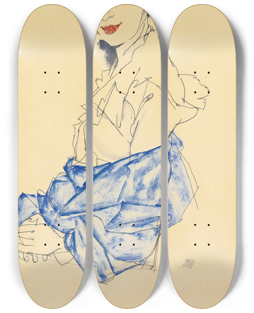 Triptych art skateboard deck of Egon Schiele Elisabeth Lederer Seated With Hands Folded by Egon Schiele (1890-1918)