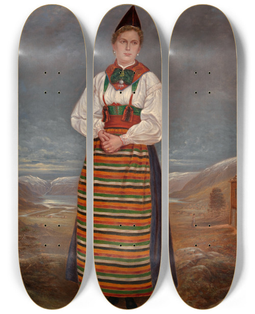 Triptych art skateboard deck of Antonio Zeno Shindler Swedish Lady by Antonio Zeno Shindler (1823-1899)