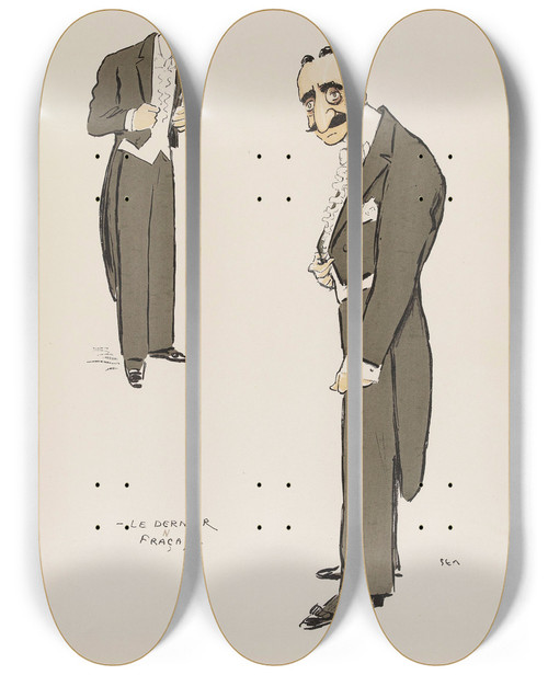 Triptych art skateboard deck of Georges Goursat Sem Le Dernier Franais by Georges Goursat (Sem) (1863-1934)