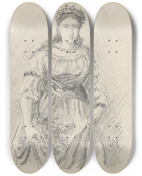 Triptych art skateboard deck of Stanisaw Wyspiaski Copy Of A Female Character From Jan Matejkos Composition by Stanislaw Wyspianski (1869-1907)