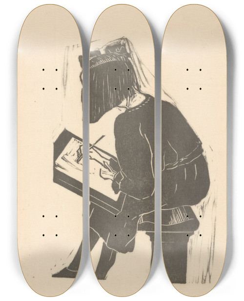 Triptych art skateboard deck of Reinier Willem Petrus De Vries Rudi Mees by Reinier Willem Petrus De Vries (1874-1952)