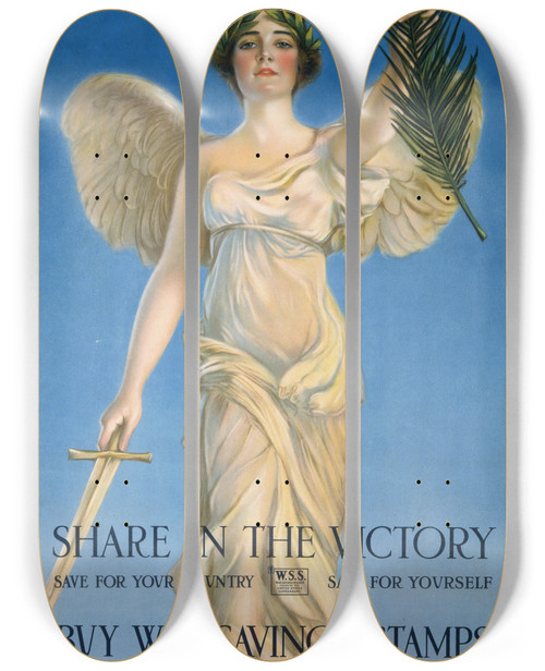 Triptych art skateboard deck of Haskell Coffin Share In The Victorysave For Your Countrysave For Yourself by Haskell Coffin (1878-1941)
