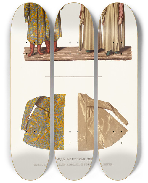 Triptych art skateboard deck of Fedor Grigoryevich Solntsev Odezhda Boiarskaia Xvii Stoletiia Boiarskii Nariadnyi Kaftan I Boiarskii Opashen by Fedor Grigoryevich Solntsev (1801-1892)